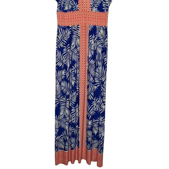 WISP Ella Jersey Maxi Dress Sleeveless V-Neck Tropical Print Blue Orange Size 12 - Picture 3 of 8